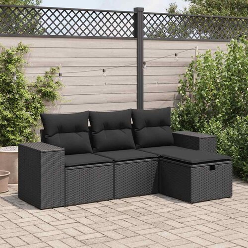 vidaXL 4-dijelni set vrtnih sofa od poliratana s jastucima crni Cijene