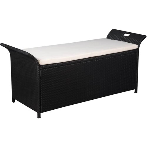 vidaXL klop za shranjevanje z blazino 138 cm poli ratan črne barve Cene