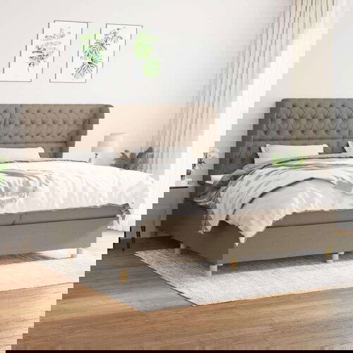  Box spring postelja z vzmetnico taupe 200x200 cm blago, (20761319) Cene