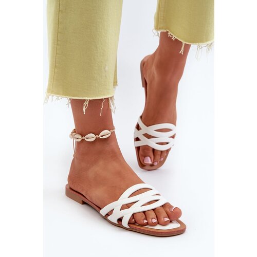 Kesi Women's flat heeled eco leather slippers, white, Moldela Cijene