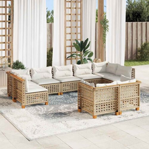  9-dijelni set vrtnih sofa s jastucima bež od poliratana 63.5 x 63.5 x 62 cm Cene