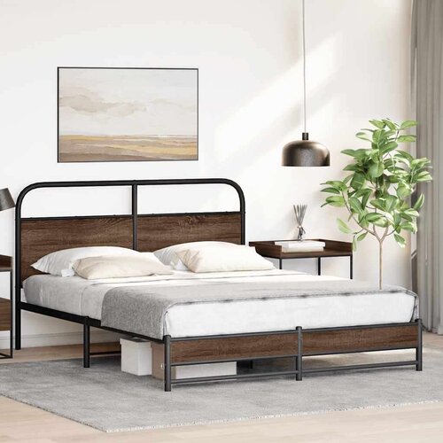 VidaXL Metalni okvir kreveta bez madraca smeđa boja hrasta 160x200 cm Slike