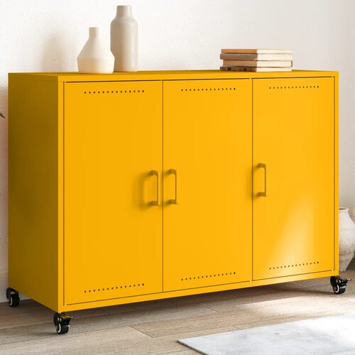 VidaXL Komoda gorčično rumena 100,5x39x72 cm hladno valjano jeklo Slike