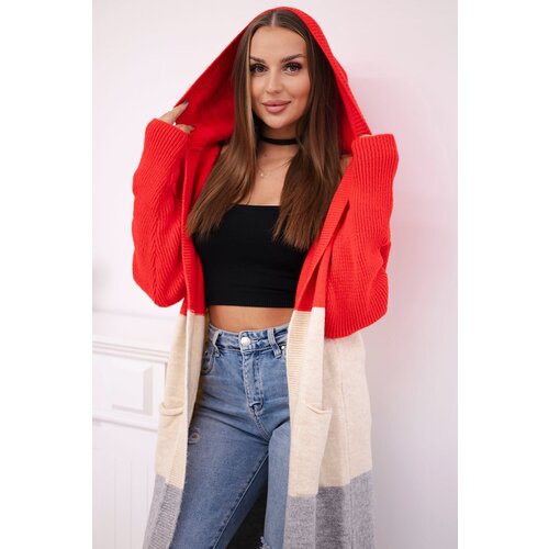 Kesi Striped hooded sweater red + beige + gray Cene