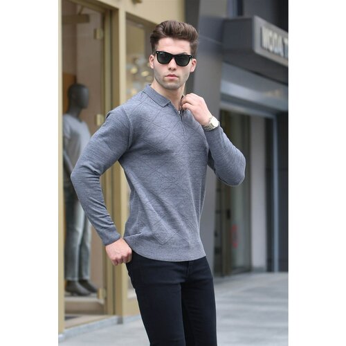 Madmext Anthracite Zipper Detailed Polo Neck Knitwear Sweater 5973 Slike