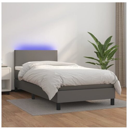  Box spring postelja z vzmetnico LED siva 80x200 cm umetno usnje Cene