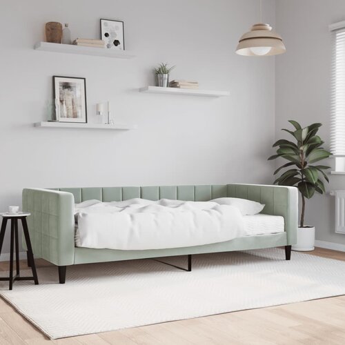 VidaXL Dnevna postelja z vzmetnico svetlo siva 90x200 cm žamet Slike