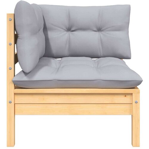  Kutna vrtna sofa sa sivim jastucima od masivne borovine Slike