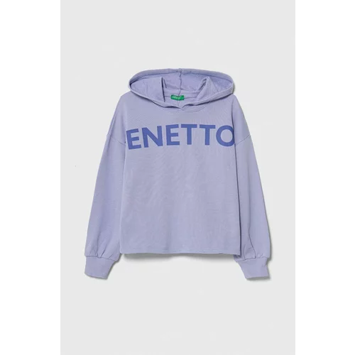 United Colors Of Benetton Otroški bombažen pulover vijolična barva, s kapuco
