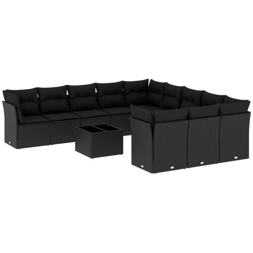  12-dijelni set vrtnih sofa od poliratana s jastucima crni Crna Slike