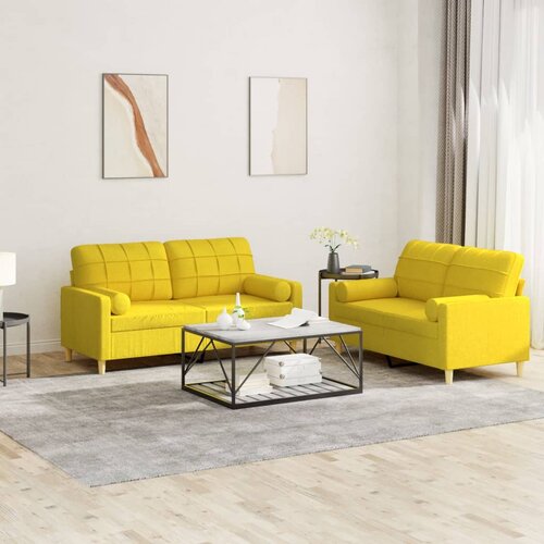  2-dijelni set sofa s jastucima svjetložuti od tkanine Cene