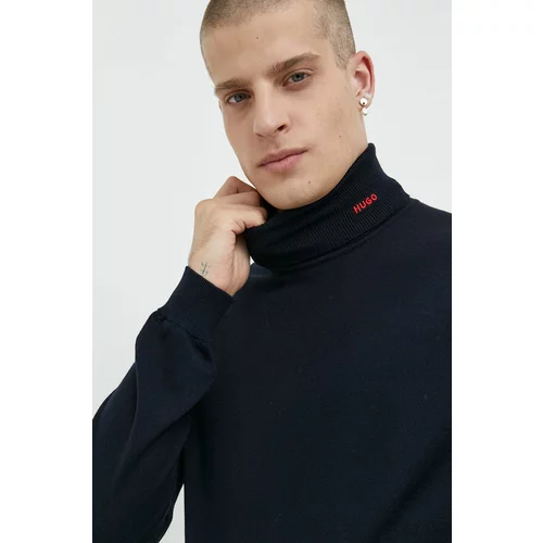 Hugo Vuneni pulover za muškarce, boja: tamno plava, lagani, s dolčevitom