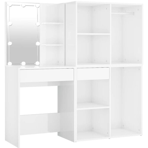 VidaXL LED toaletna mizica z 2 omaricama visok sijaj bel inženir. les, (20818165) Slike