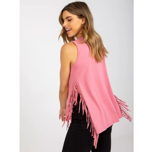 Fashion Hunters Dusty pink cotton sleeveless top with fringes