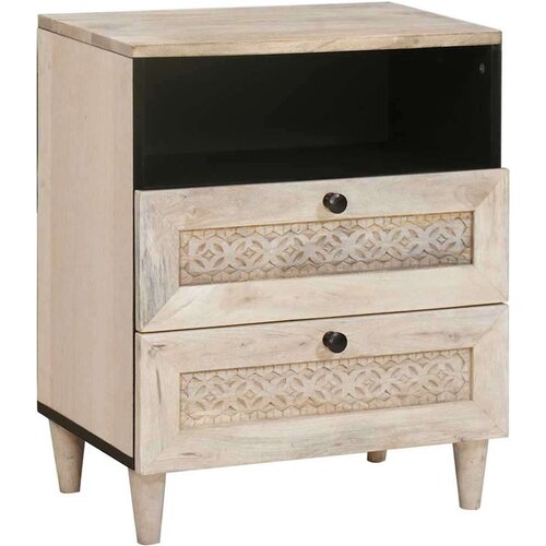 vidaXL Nočna omarica s predalom Bež 50 x 33 x 60 cm trden mangov les Cene