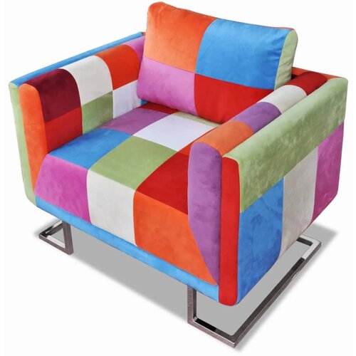 Motiv Kockasta Fotelja s Kromiranim Nogama Patchwork Dizajn Tkanina Cijene