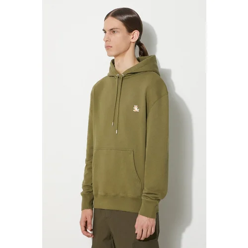 MAISON KITSUNÉ Pamučna dukserica Chillax Patch Regular Hoodie za muškarce, boja: zelena, s kapuljačom, s aplikacijom, LM00706KM0001