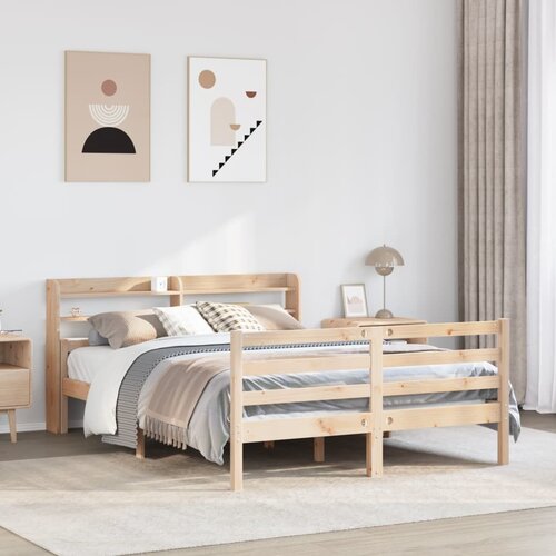 vidaXL Posteljni okvir z vzglavjem 140x200 cm trdna borovina Cene
