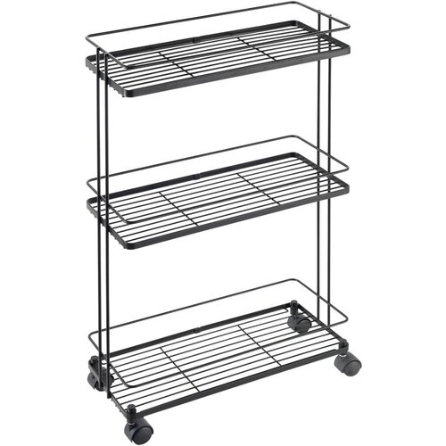 Metaltex Mat crni željezni regal na kotačima 38x62x16 cm Lava – Cijene