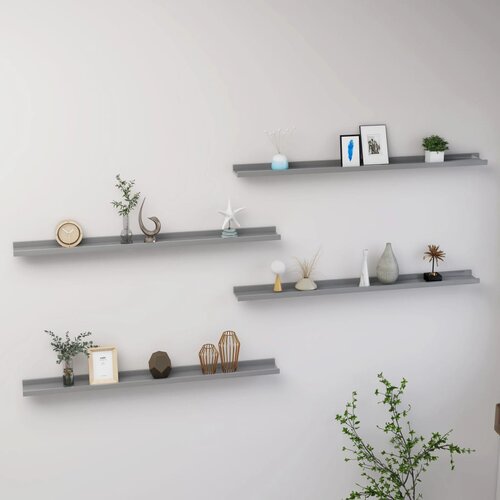 VidaXL Stenske police 4 kosi sive 100x9x3 cm Slike
