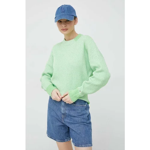Tommy Hilfiger Bombažen pulover zelena barva