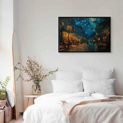  Slika - Paris street &amp;ndash; a painting inspired by Vincent van Gogh\&amp;#039;s style 90x60 U crnom drvenom okviru Slike