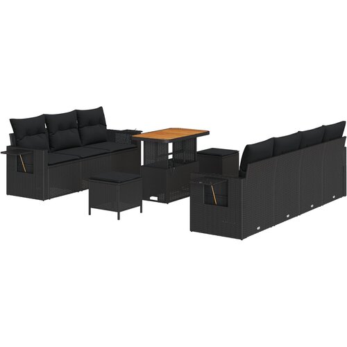 VidaXL 10-dijelni vrtni set sofa s jastučićima crni poli ratan akacija, 3-dijelni vrtni blagovaonski set s jastučićima crni poli ratan akacija Slike