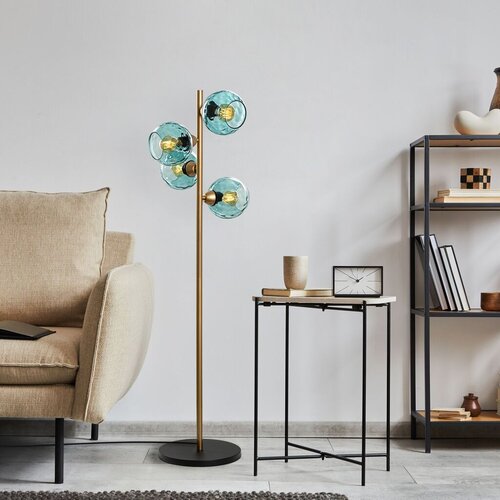 Opviq Podna lampa Benek-15-14542, 36x36x135 cm, IP20, Zlatno-plava boja Cene