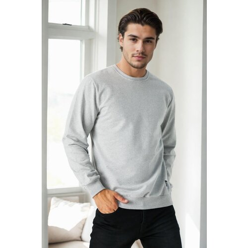 Dewberry 64602 Basic Crew Neck Mens Sweatshirt-GREY Slike