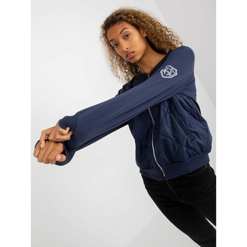 Fashion Hunters Navy blue quilted bomber sweatshirt with a RUE PARIS badge Slike