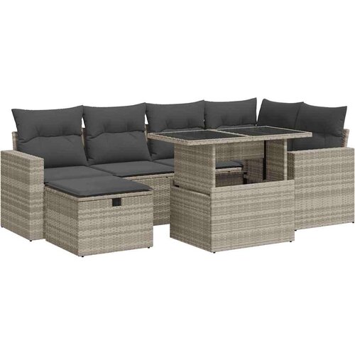VidaXL 7-dijelni set vrtnih sofa svjetlosivi od poliratana Slike
