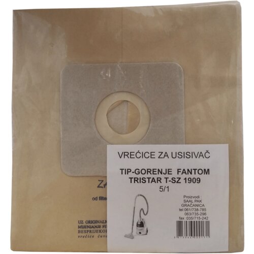 Saal Pak Vrećice za usisivač, Gorenje Fantom, Tristar T-SZ 1909, 17, 5 komada Cijene