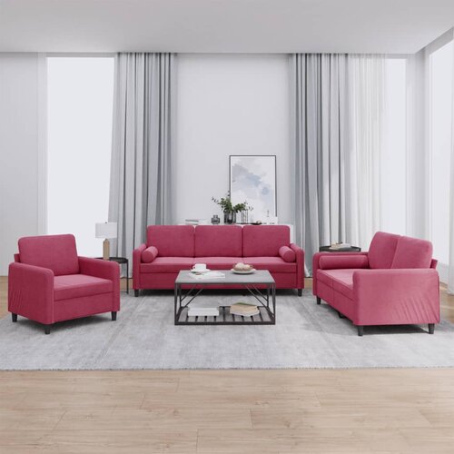 3-dijelni set sofa s jastucima crvena boja vina bar&scaron;unasti Cijene
