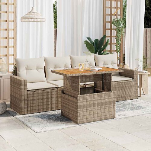 VidaXL 5-dijelni vrtni set sofa s jastucima bež od poliratana Slike