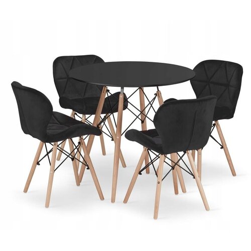 BOLZZ TORINO OKRUGLI STO 80 cm BLACK + FERRA trpezarijske stolice set 4 kom Velvet crna Cene