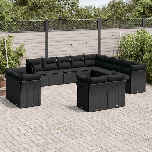  13-dijelni set vrtnih sofa s jastucima poliratan crni Cijene