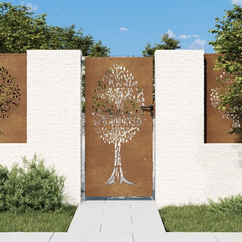 vidaXL Vrtna vrata 85x200 cm corten jeklo dizajn drevesa Cene