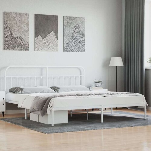 VidaXL Metalni okvir za krevet s uzglavljem bijeli 193x203 cm Slike