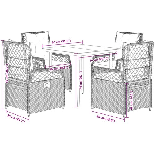  5-dijelni vrtni blagovaonski set od poliratana s jastucima bež 80 x 80 x 74 cm Slike