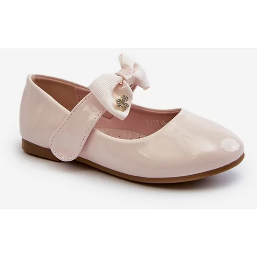 Kesi Children's patent leather ballerinas with velcro bow, pink, cat-eye