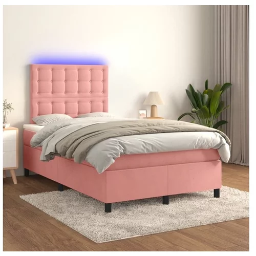  Box spring postelja z vzmetnico LED roza 120x200 cm žamet