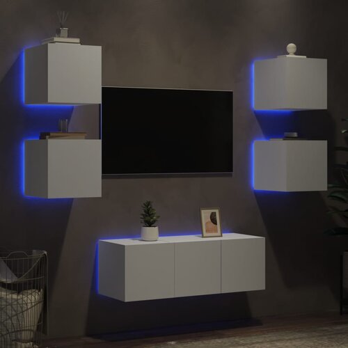 The Living Store Komplet TV omaric LED 6-delni bel inženirski les - Stenska TV Enota, (21670900) Cene