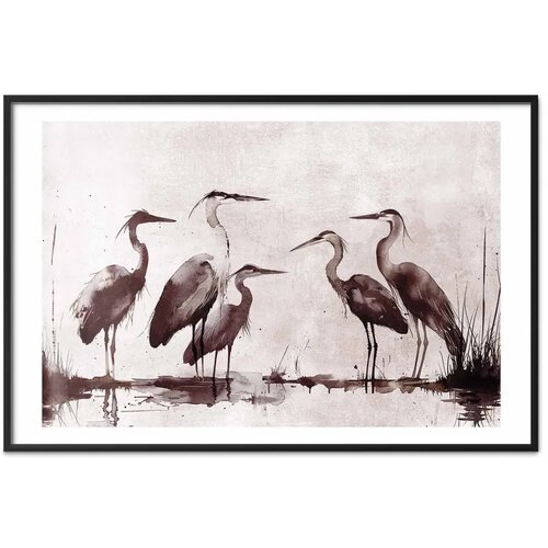  Plakat - Herons Painted in Ink 30x21 Crni okvir s margom Cene