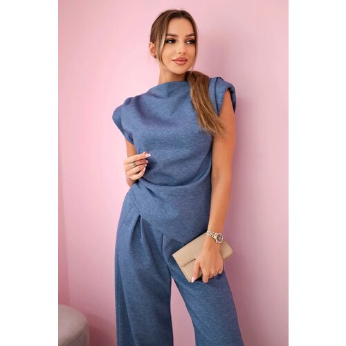 Kesi Włoski Set asymmetrical blouse + pants denim melange Cijene