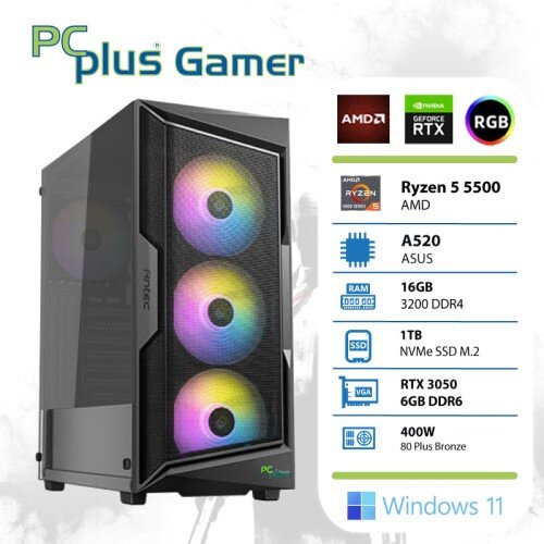 PCPLUS Gamer Ryzen 5 5500 16GB 1TB SSD RTX 3050 6GB Windows 11 gaming namizni računalnik Cene