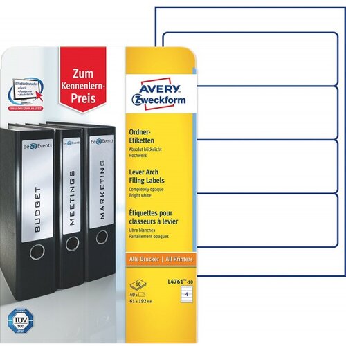 Avery Zweckform Etikete za &amp;scaron;iroke registratorje 192 x 61 mm 1/10 Slike