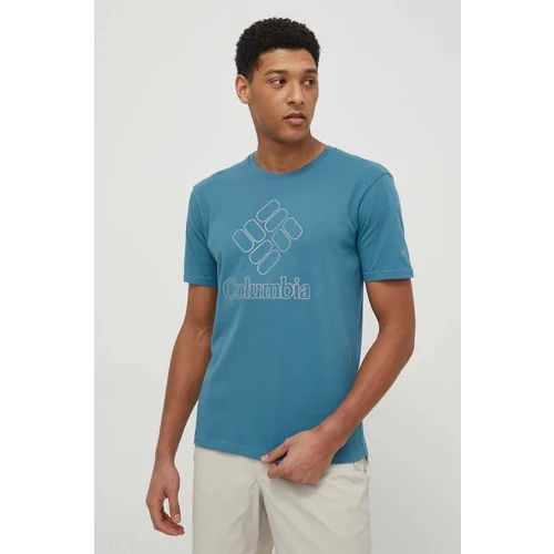 Columbia Športna kratka majica Pacific Crossing II turkizna barva