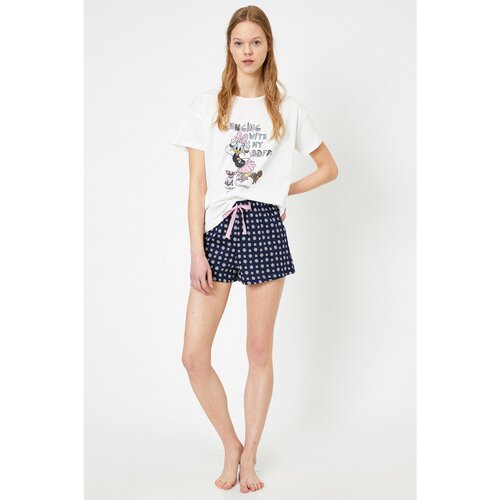 Koton Women&amp;#039;s Navy Blue White Daisy Duck Licensed Printed Pajamas Set Slike