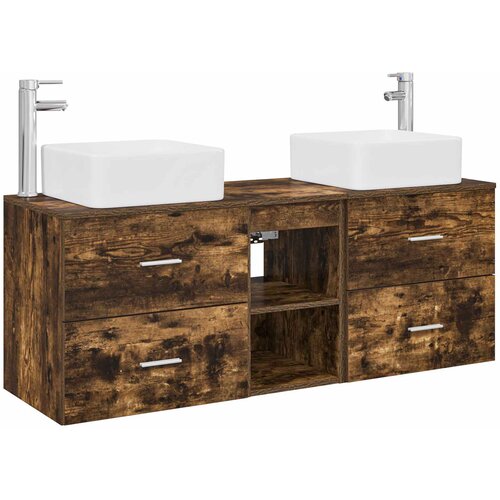  Set ormarića za kupaonicu 3 kom. Dimljeni hrast Smeđa 49,5 x 41 x 63 cm Slike
