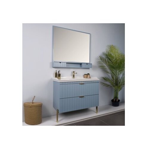 Hanah home Kupatilski ormarić sa umivaonikom i ogledalom (2 komada) Noble 100 Light Blue Cene